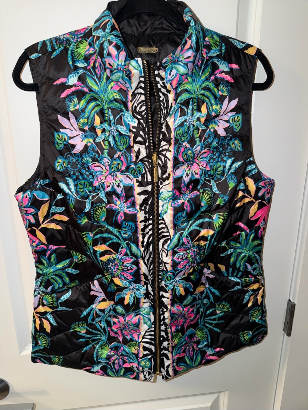 Lilly Pulitzer Deanne Reversible Vest SZ Large Onyx Paradise Glow Engineered